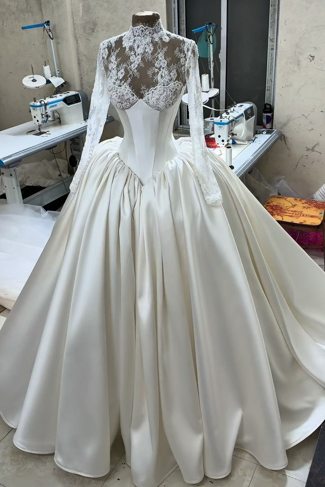 Lace High Neck Corset Ball Gown Wedding Dress