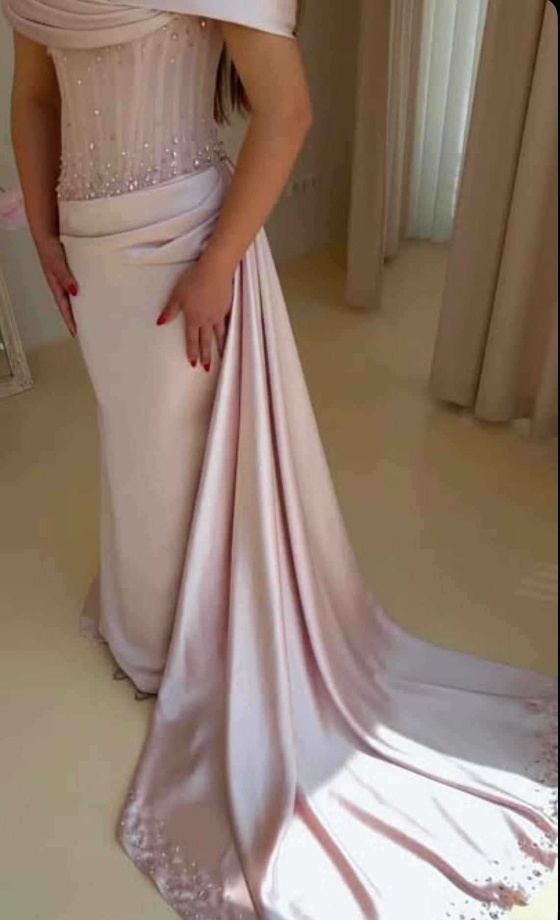 Off-the-Shoulder Corset Satin Evening Gown
