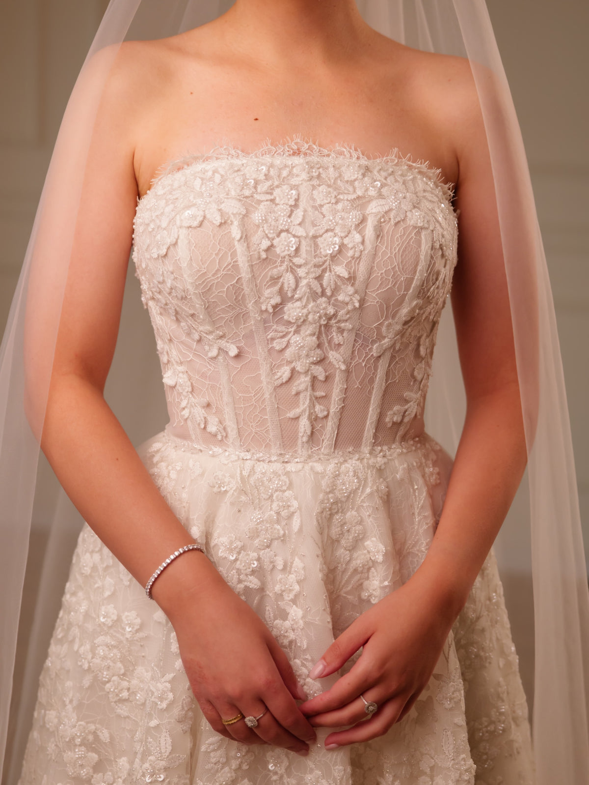 Strapless Floral Lace A-Line Wedding Dress