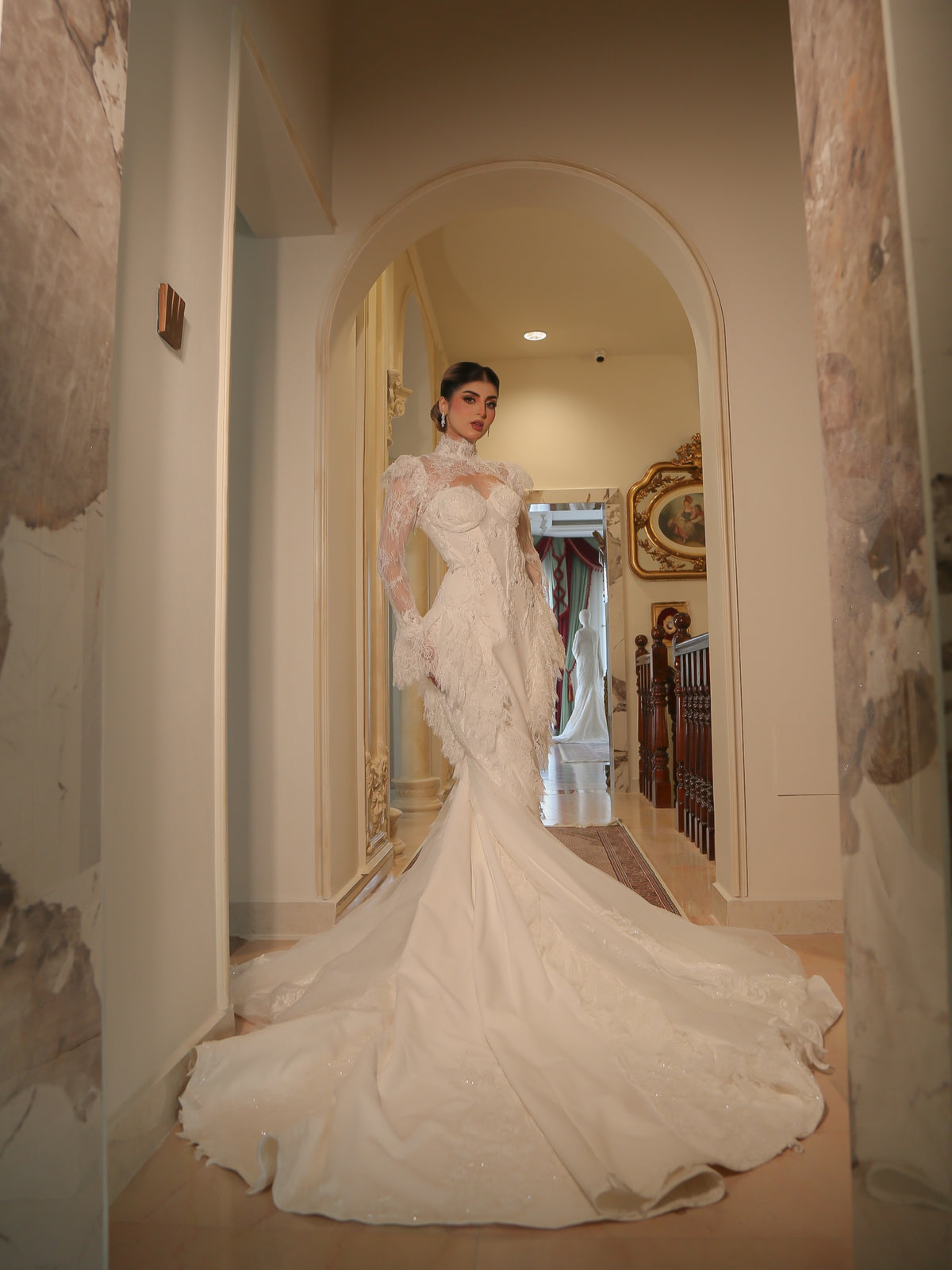 High Neck Lace Long Sleeve Wedding Dress