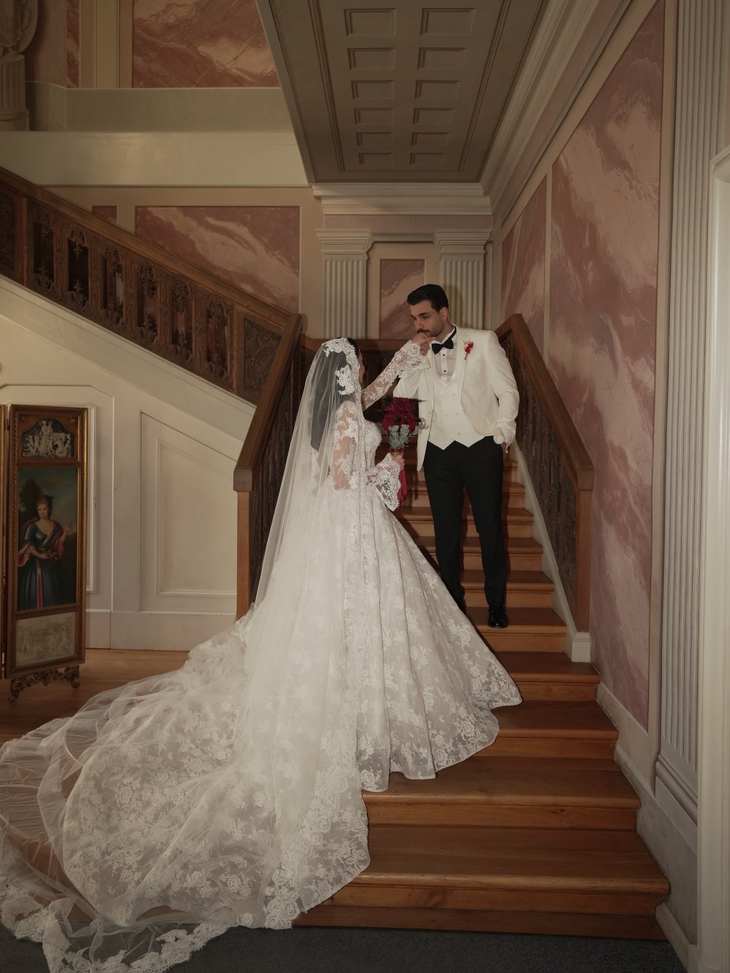 Long Sleeve Lace Ball Gown with Cathedral Train