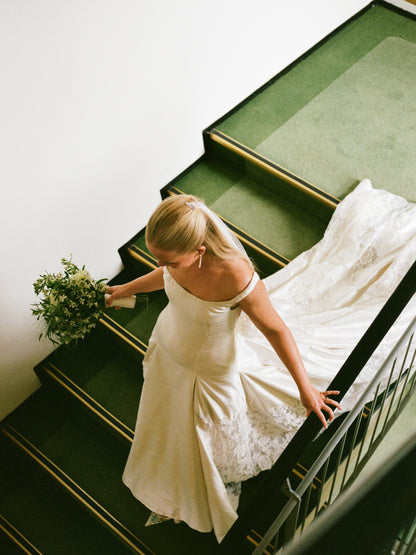 Satin A-Line Wedding Dress with Lace Train
