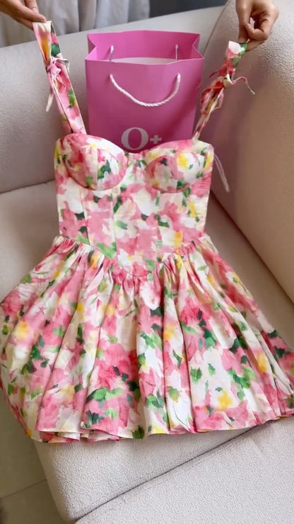 Floral Print Tie-Strap Corset Mini Dress