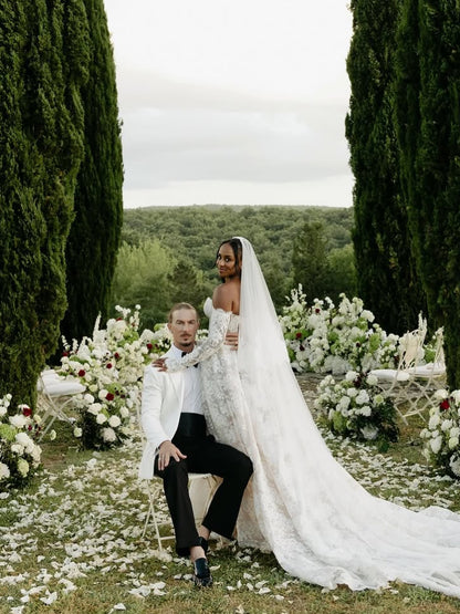 Floral Lace Long Sleeve A-Line Wedding Dress