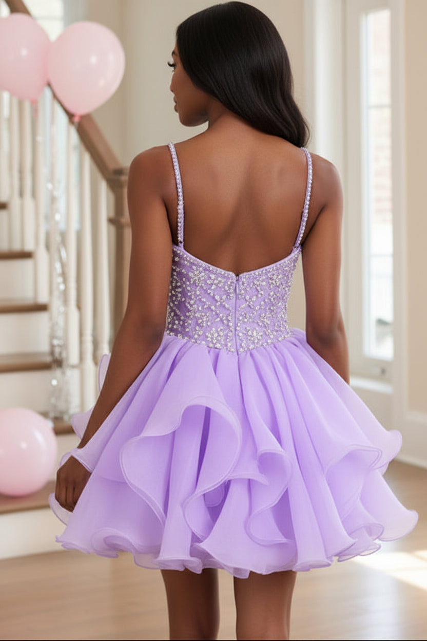 Sweetheart Beaded Tiered Ruffle Mini Dress