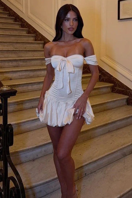 Off-the-Shoulder Corset Bubble Mini Dress