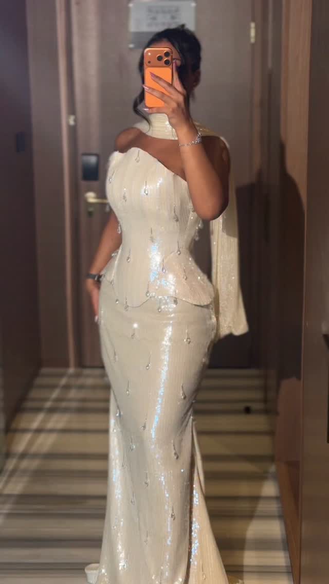Strapless Sequin Peplum Mermaid Gown with Shawl