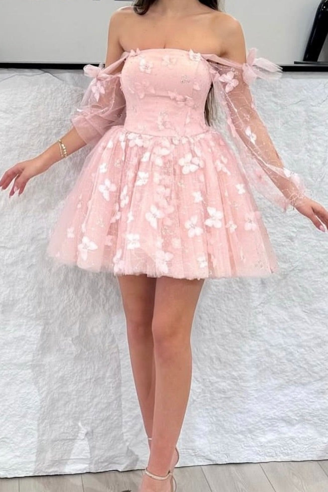 Off-the-Shoulder 3D Butterfly Tulle Mini Dress