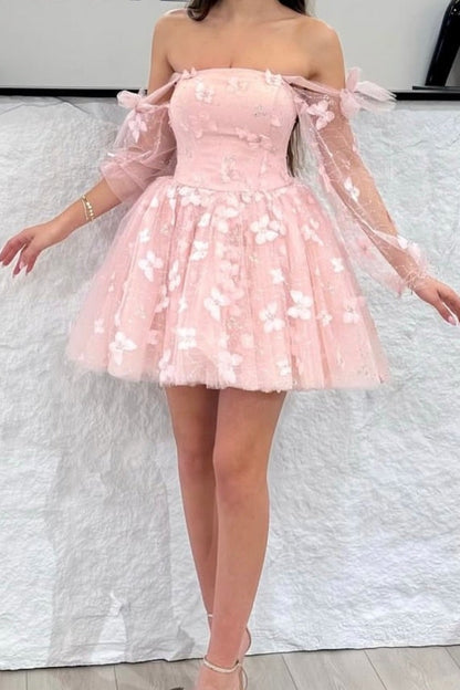 Off-the-Shoulder 3D Butterfly Tulle Mini Dress