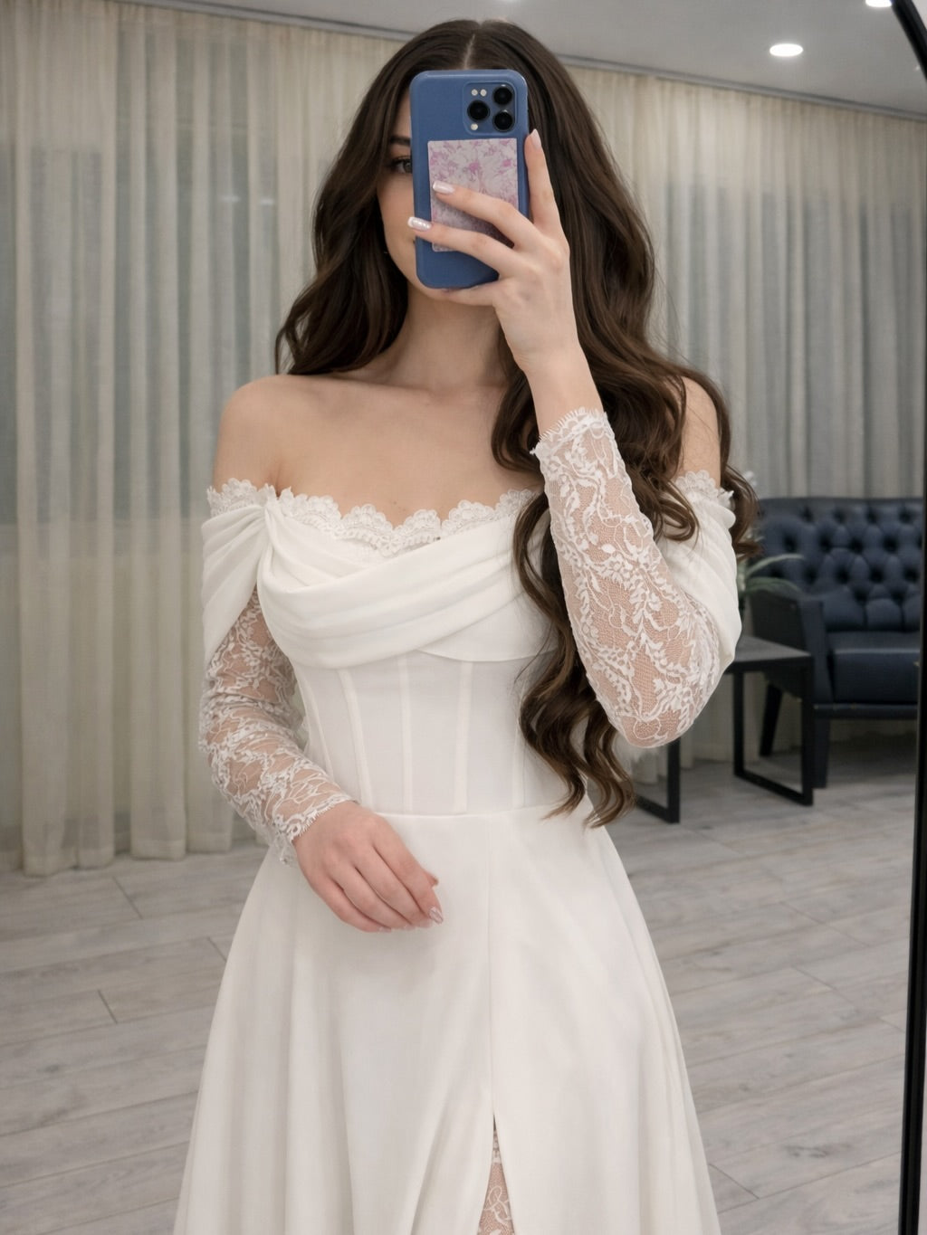 Off-Shoulder Lace Sleeve Wedding Dress