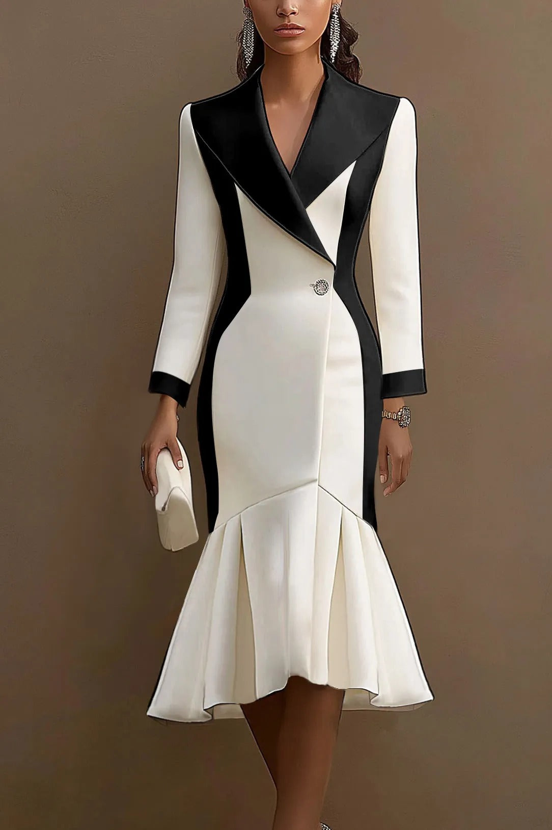Tuxedo Blazer Midi Dress with Fluted Drop Hem