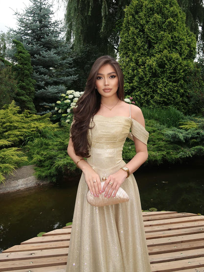 Glitter Corset Back A-Line Evening Gown