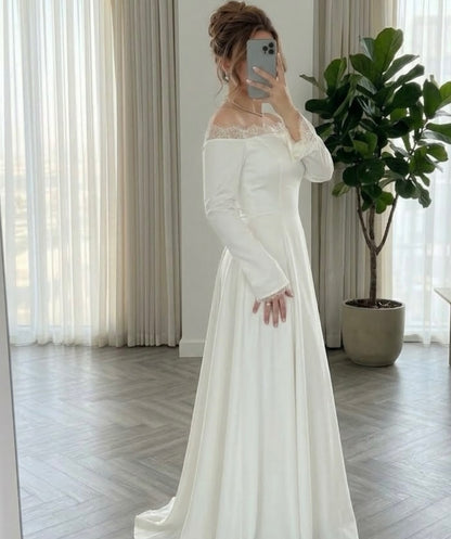 Off-the-Shoulder Long Sleeve A-Line Wedding Dress