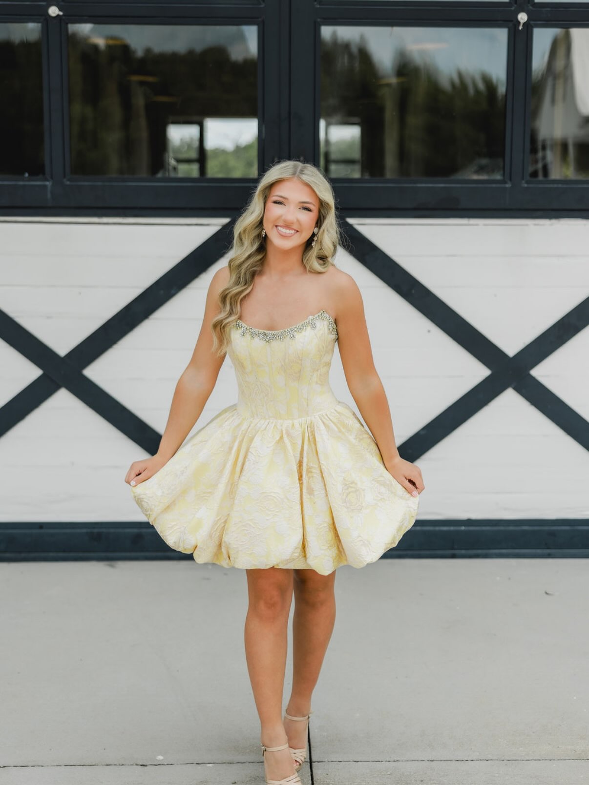 Strapless Jacquard Bubble Skirt Homecoming Dress