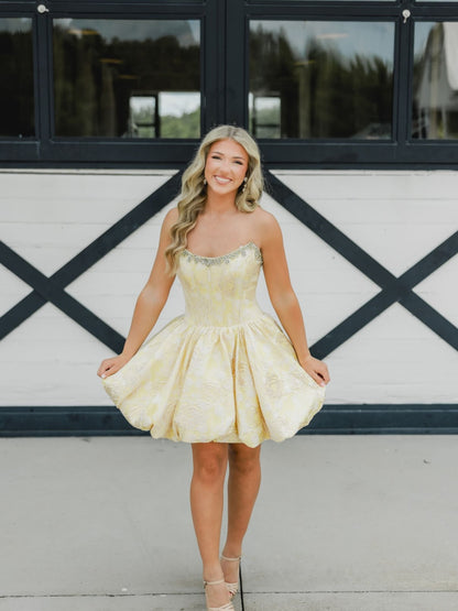 Strapless Jacquard Bubble Skirt Homecoming Dress