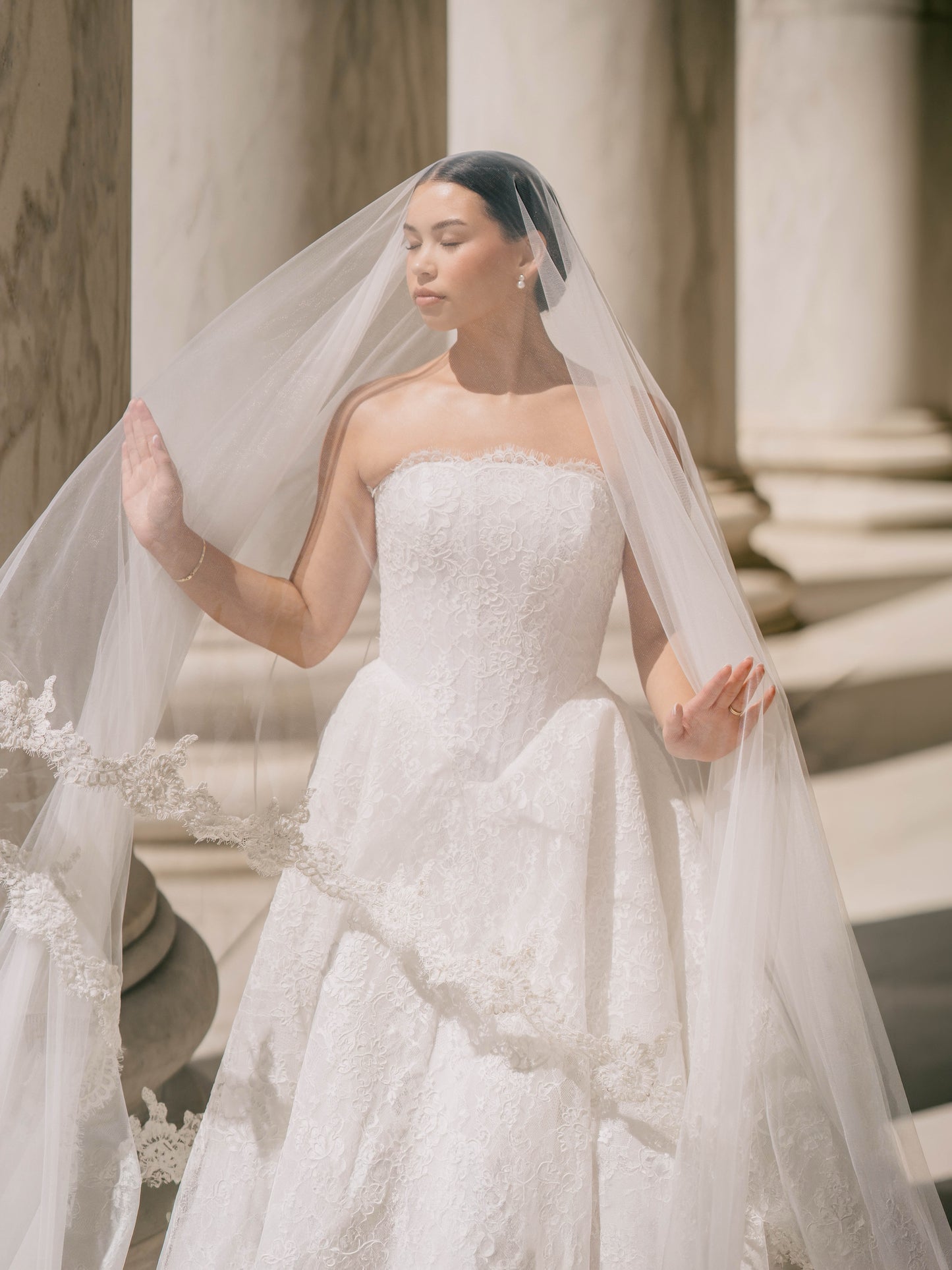 Strapless Lace Ball Gown Wedding Dress with Sleeves