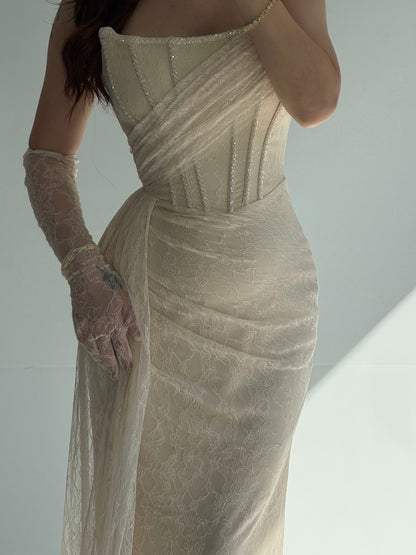 Strapless Lace Corset Evening Gown