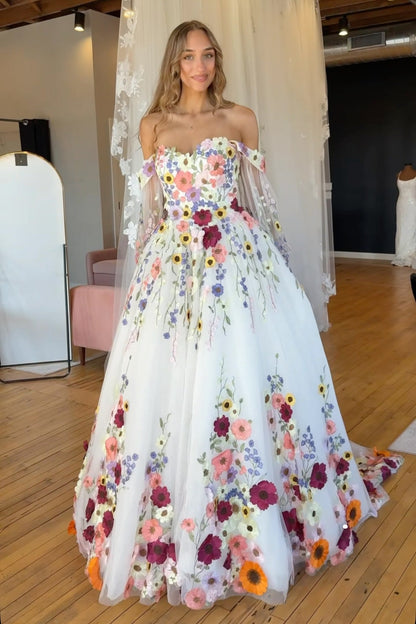 Floral Applique Off-Shoulder Ball Gown