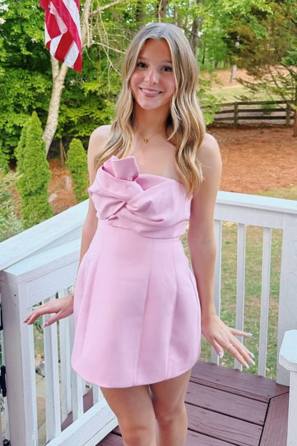 Strapless Bowknot Mini Homecoming Dress