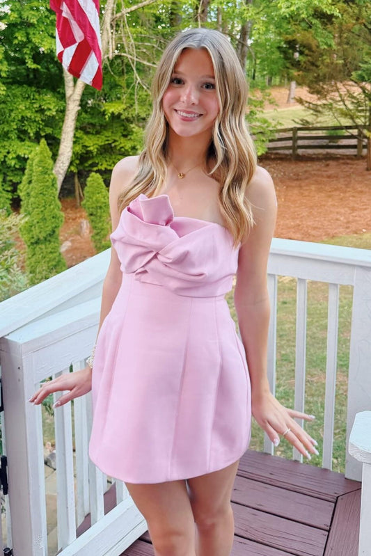 Strapless Bowknot Mini Homecoming Dress