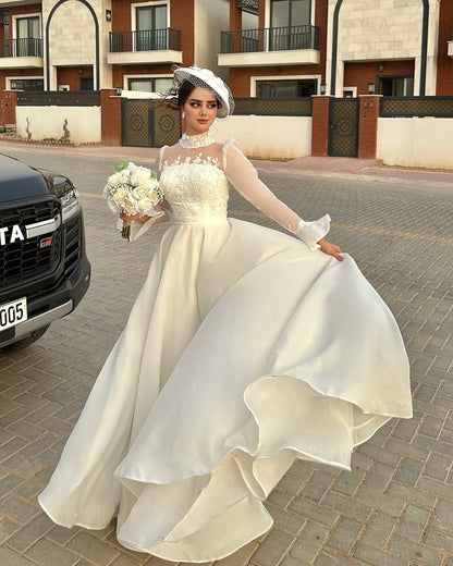 A-Line Illusion High Neck Lace Wedding Dress