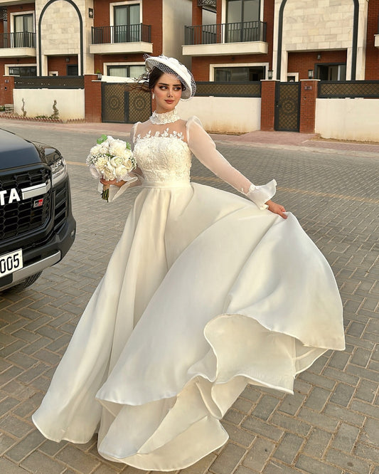 A-Line Illusion High Neck Lace Wedding Dress
