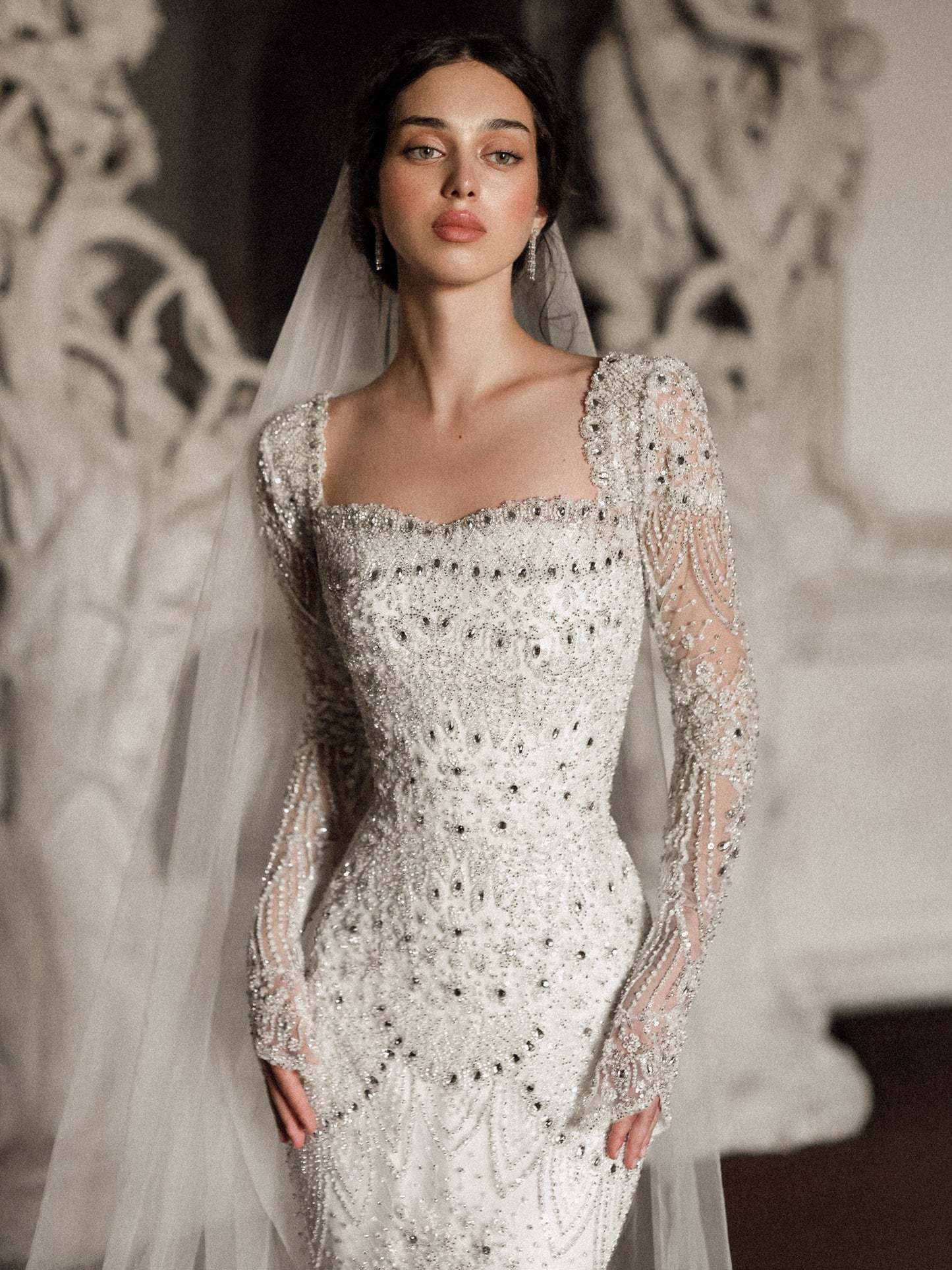 Beaded Sheath Wedding Dress with Overskirt