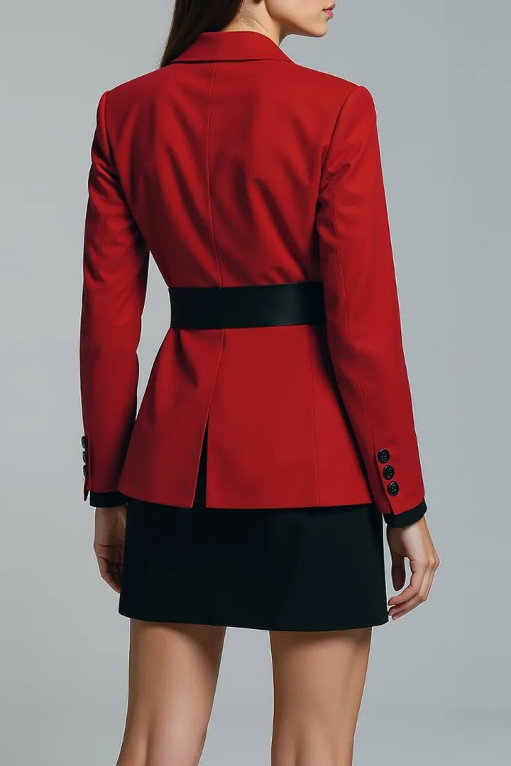 Notched Lapel Blazer with Oversized Bow Belt