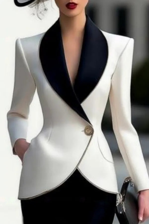Shawl Lapel Single-Button Blazer and Midi Skirt Set