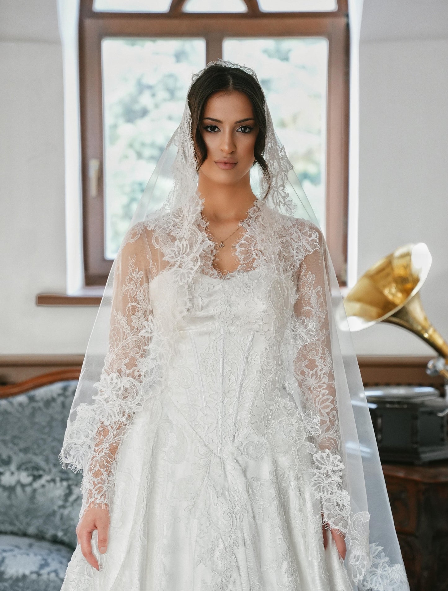 Elegant High-Neck Lace A-Line Wedding Dress
