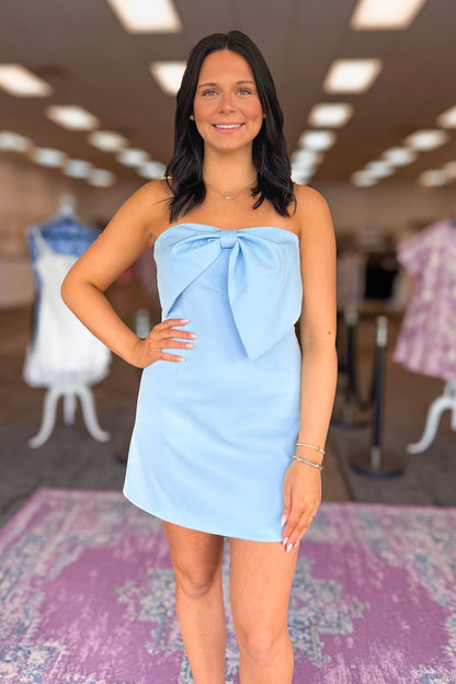 Strapless Bow Front Mini Dress