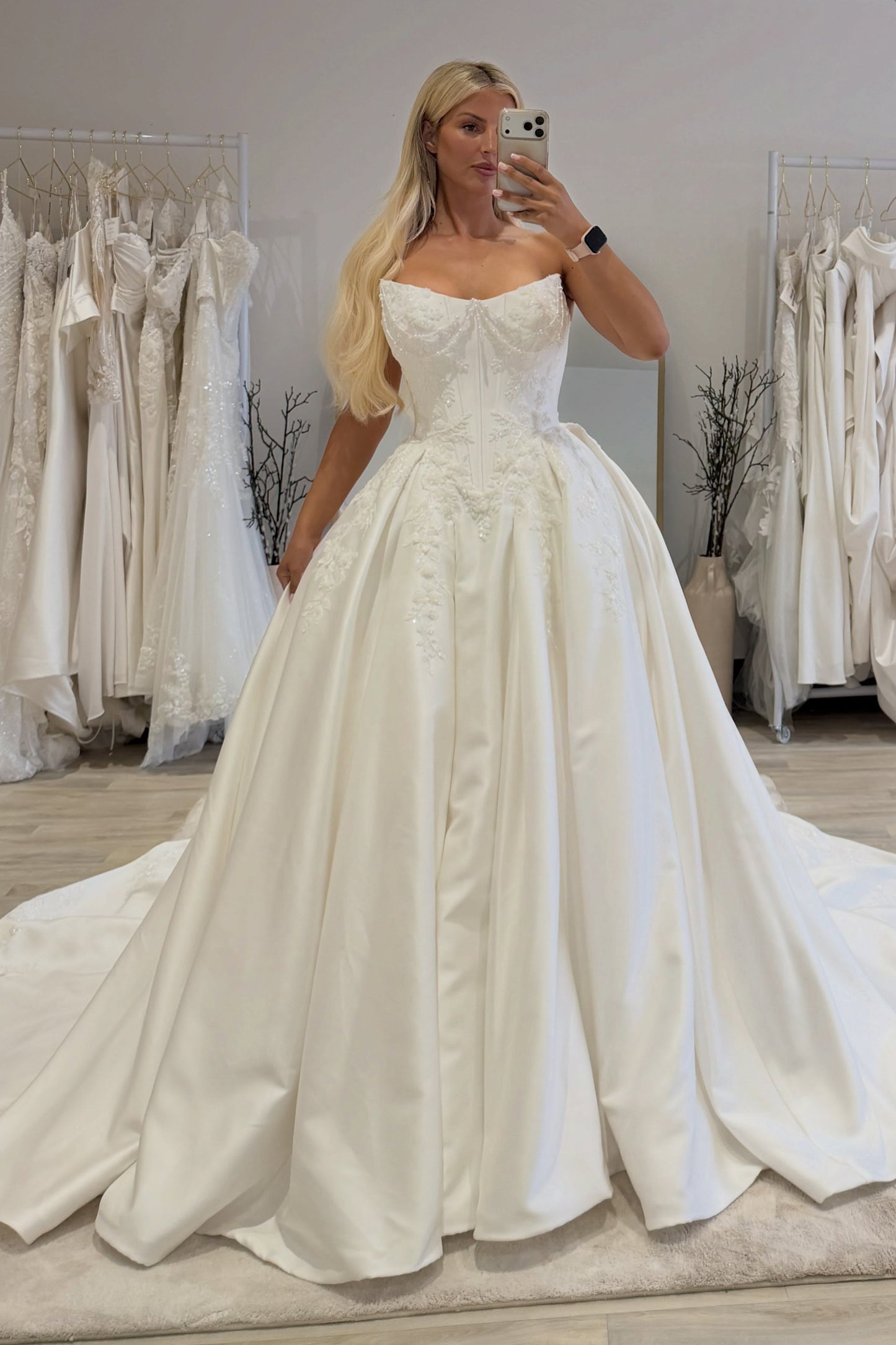 Corset Ball Gown Wedding Dress with Beaded Lace