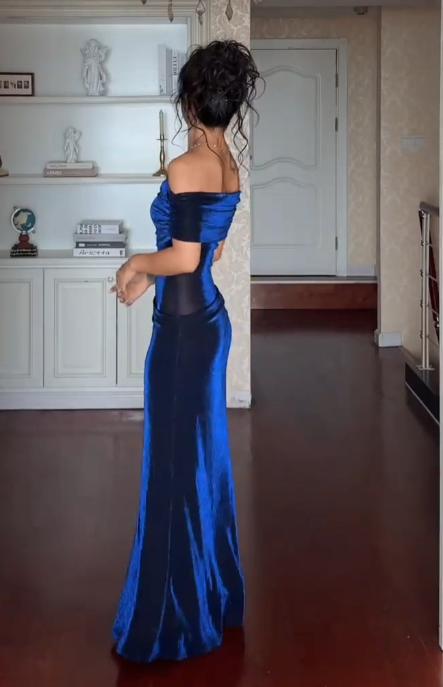 Off-the-Shoulder Velvet Sheath Maxi Dress