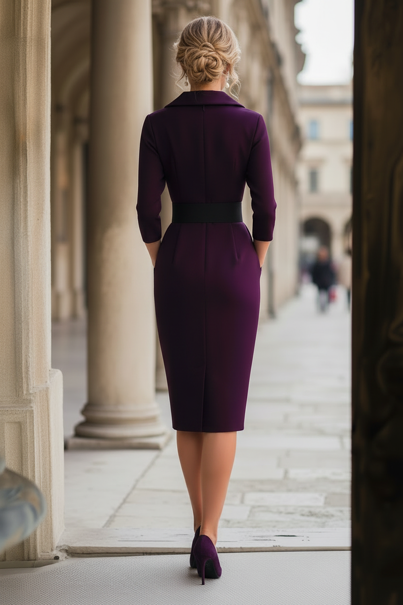 Belted Wrap Midi Sheath Dress