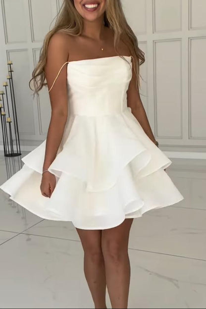 Strapless Tiered Mini Dress with Lace-Up Back