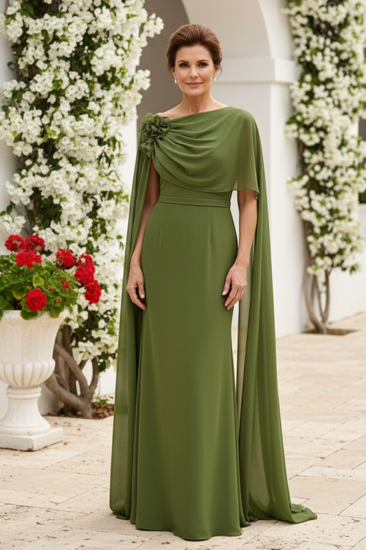 Asymmetrical One-Shoulder Cape Chiffon Evening Gown