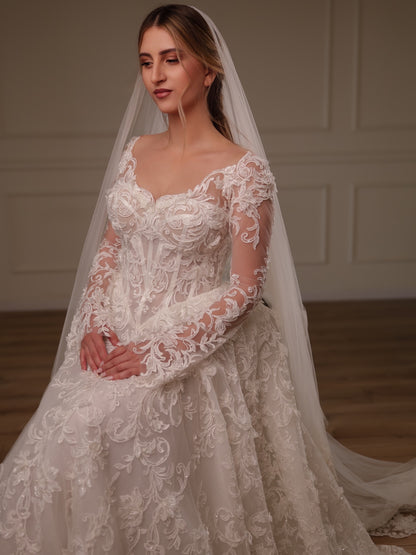 Lace Applique A-Line Wedding Dress with Sleeves