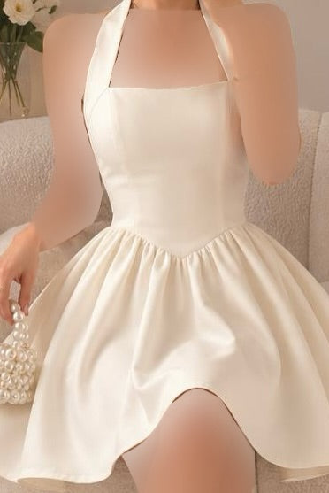 Halter Neck A-Line Mini Dress with Basque Waist