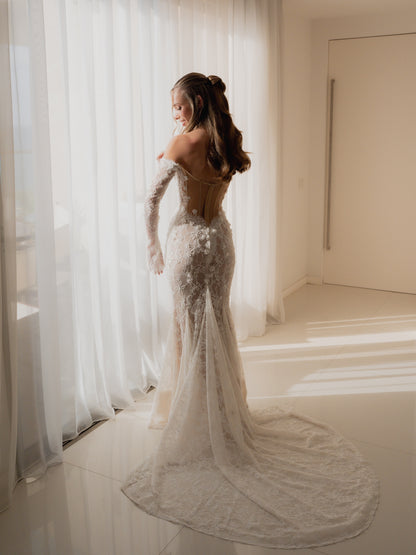 Off-the-Shoulder Long Sleeve Lace Mermaid Wedding Dress