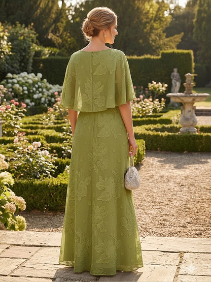 Embroidered Capelet A-Line Gown with Tiered Skirt