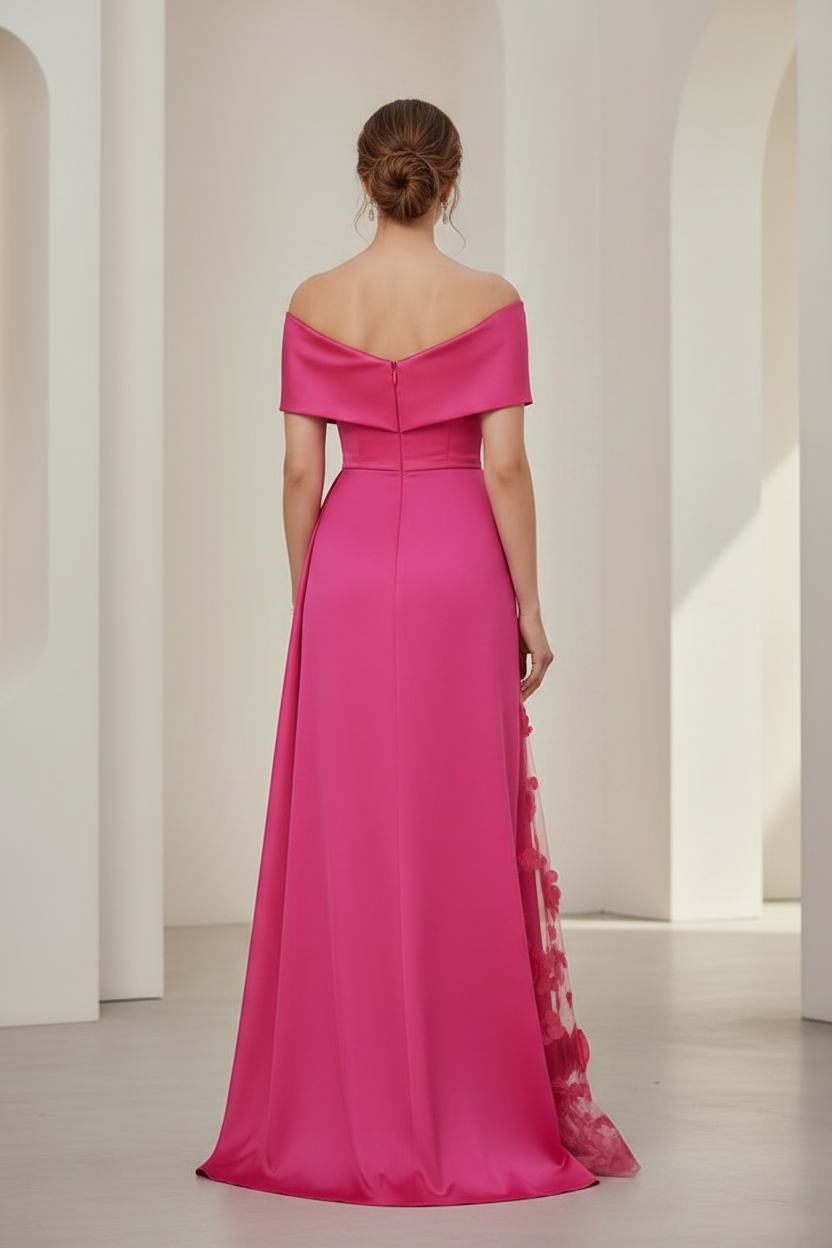 Elegant Off-the-Shoulder 3D Floral Evening Gown
