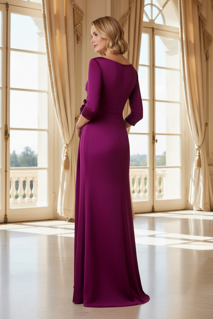 Off-the-Shoulder Wrap Satin Gown with Side Slit