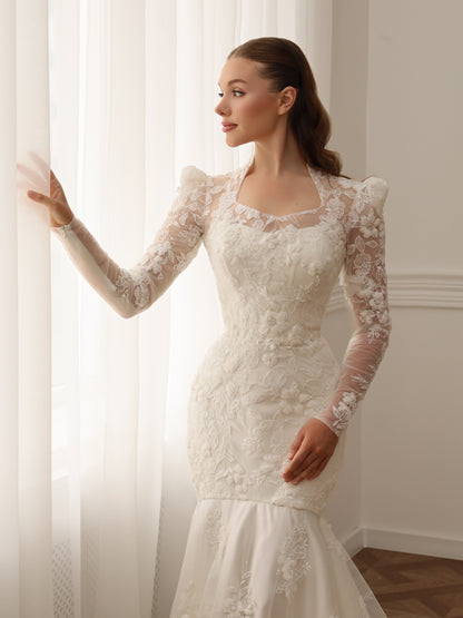 Lace Long Sleeve Mermaid Wedding Dress