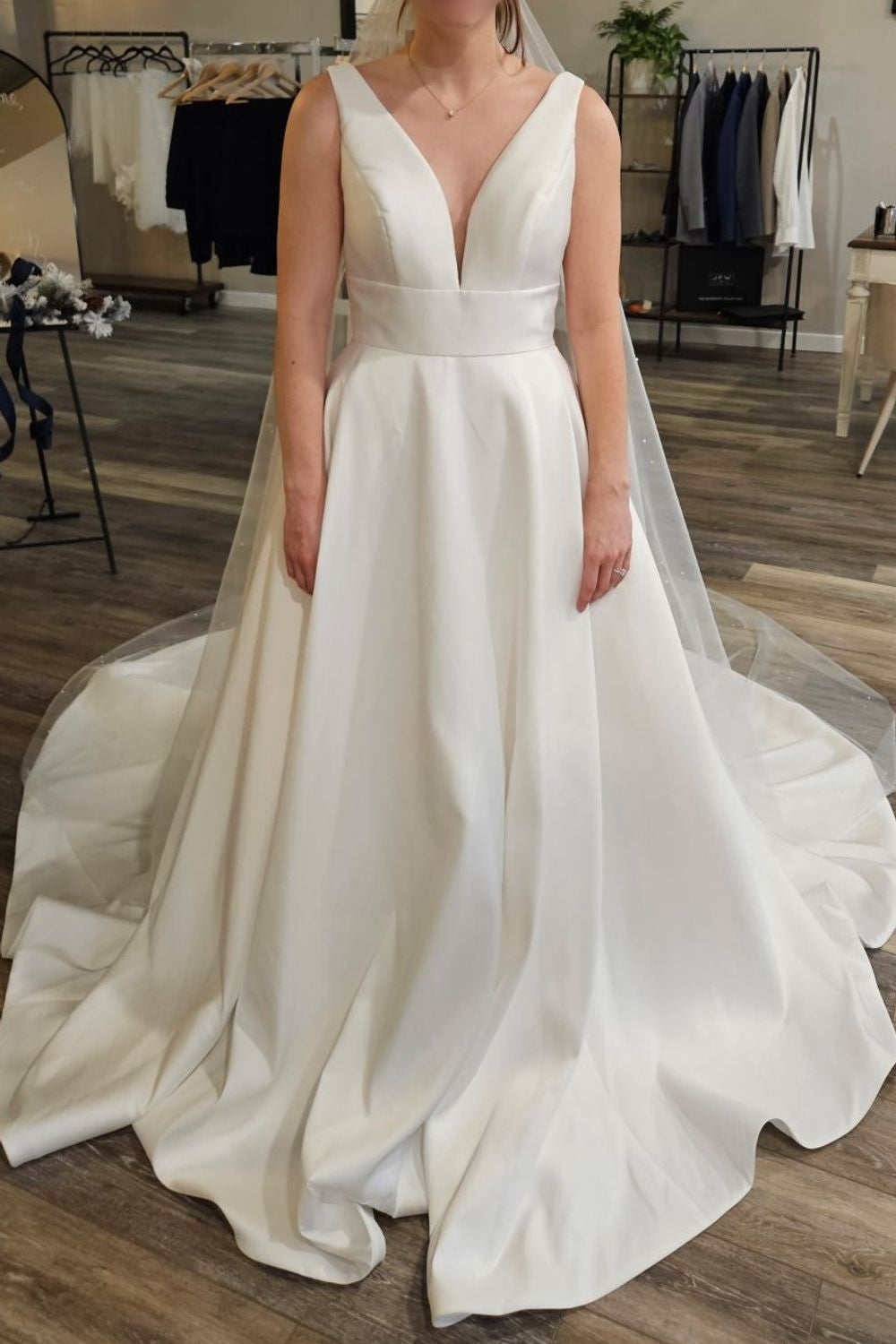 Minimalist V-Neck A-Line Wedding Dress
