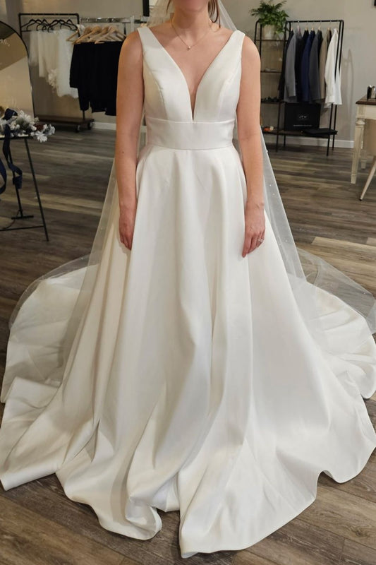 Minimalist V-Neck A-Line Wedding Dress