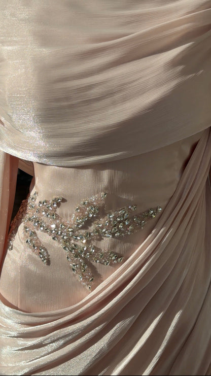 Draped Cowl Maxi Evening Gown with Beaded Waist