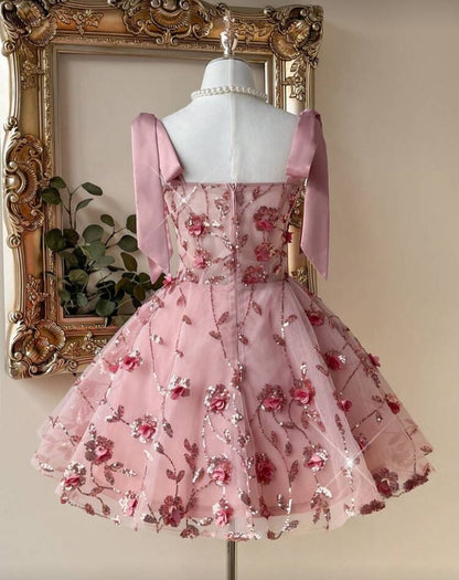 A-Line Sweetheart Tulle Mini Dress with 3D Flowers