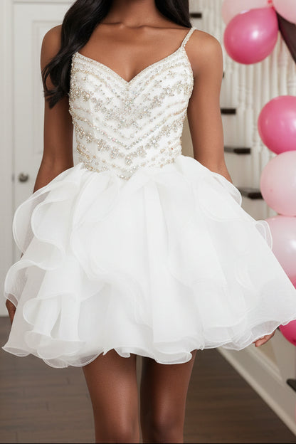 Sweetheart Beaded Tiered Ruffle Mini Dress