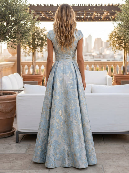 V-Neck Jacquard A-Line Evening Gown