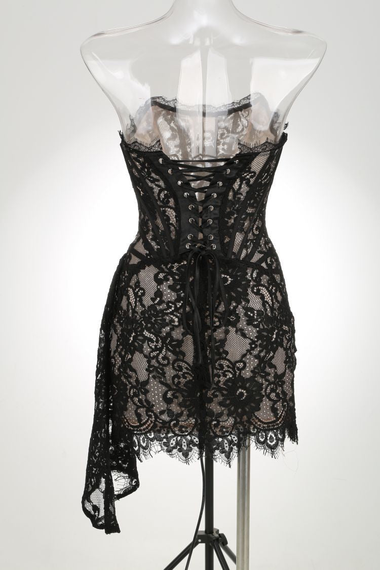 Strapless Lace Corset Mini Dress with Side Drape